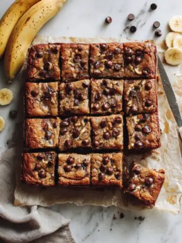 fudgy banana bread brownies on white kitchen counter