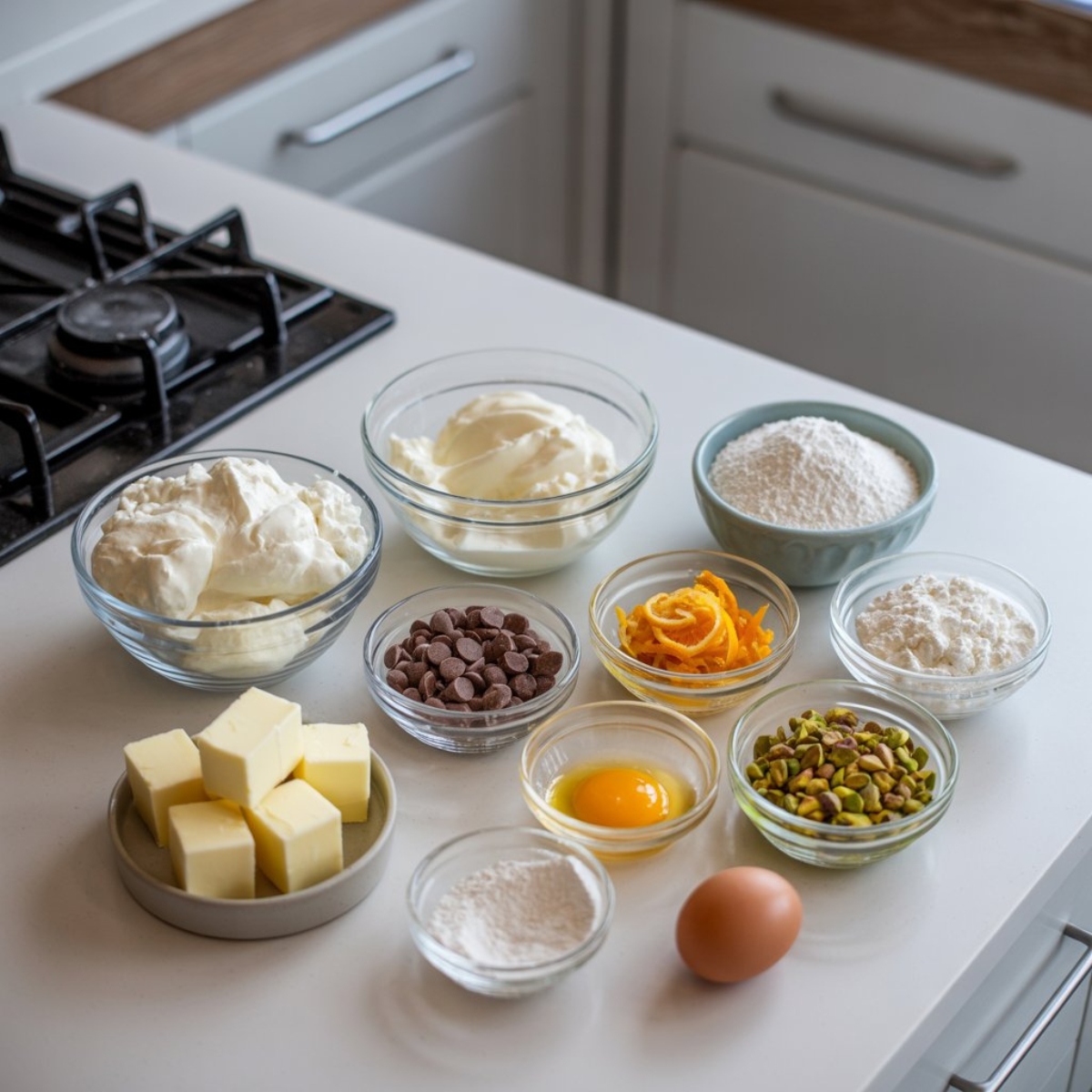 Cannoli squares ingredients ricotta mascarpone chocolate chips flour pistachios
