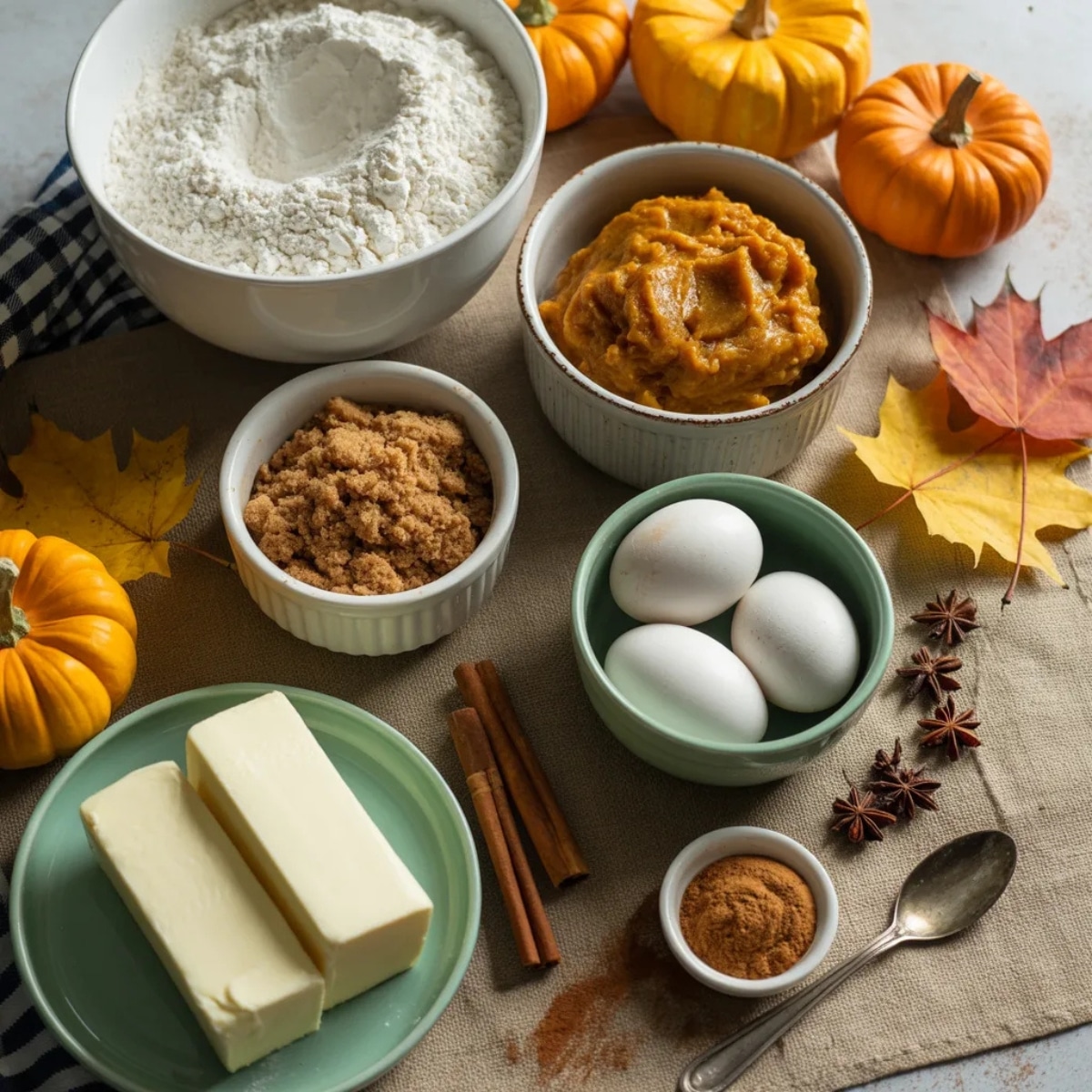 fall cupcakes ingredients with pumpkin puree and spices