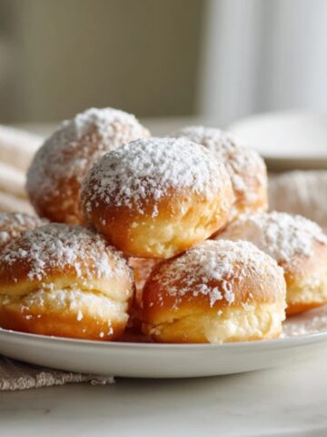Homemade Italian cream bombs filled with vanilla pastry cream on white kitchen counter