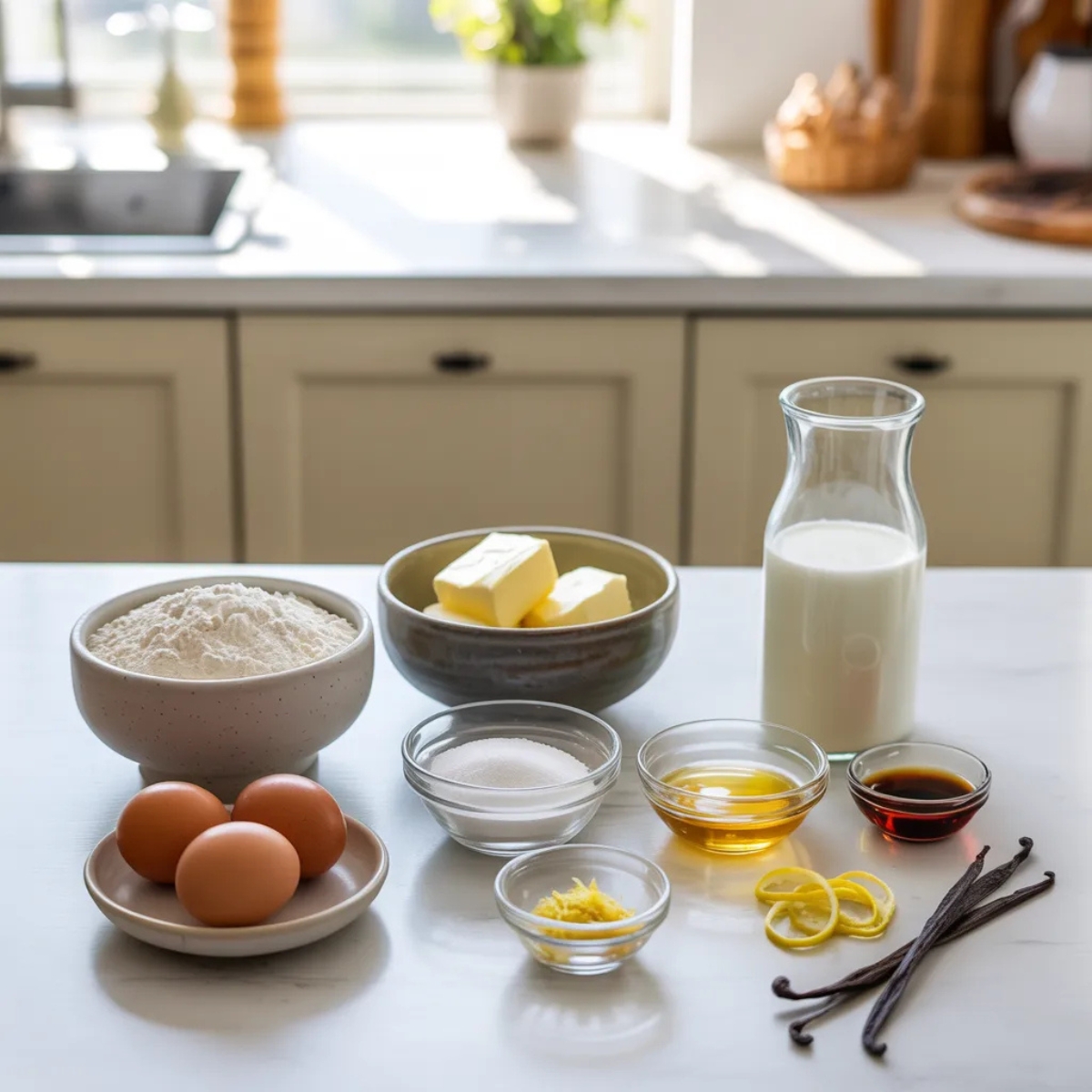 Ingredients for Italian cream bombs recipe arranged on white kitchen counter