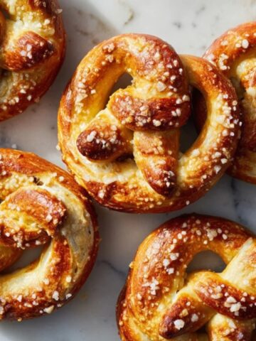 mozzarella pretzels with gooey cheese filling on white counter
