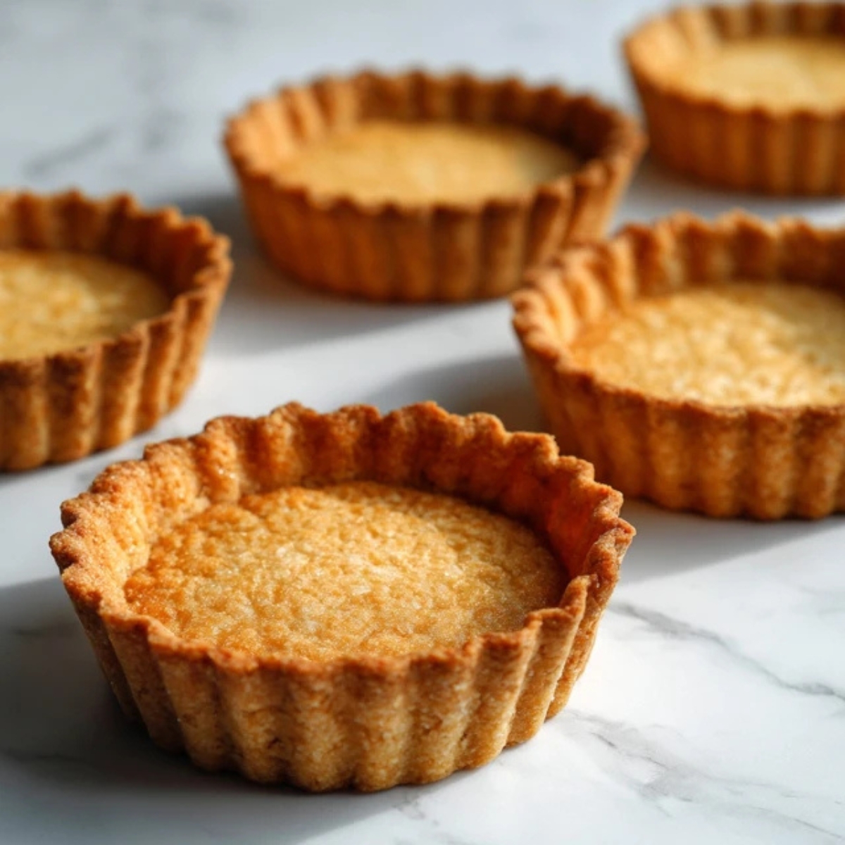 Homemade gluten free tart shells on a white kitchen counter