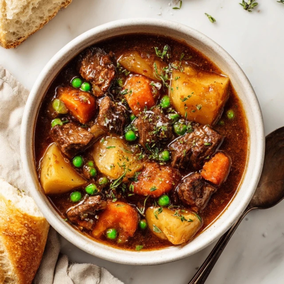 Hearty Instant Pot beef stew with tender beef, carrots, and potatoes in rich gravy